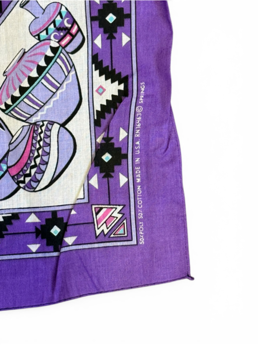Vintage 80s Springs Southwestern Pottery Bandana Purple USA RN16463 21x21 - Picture 4 of 4